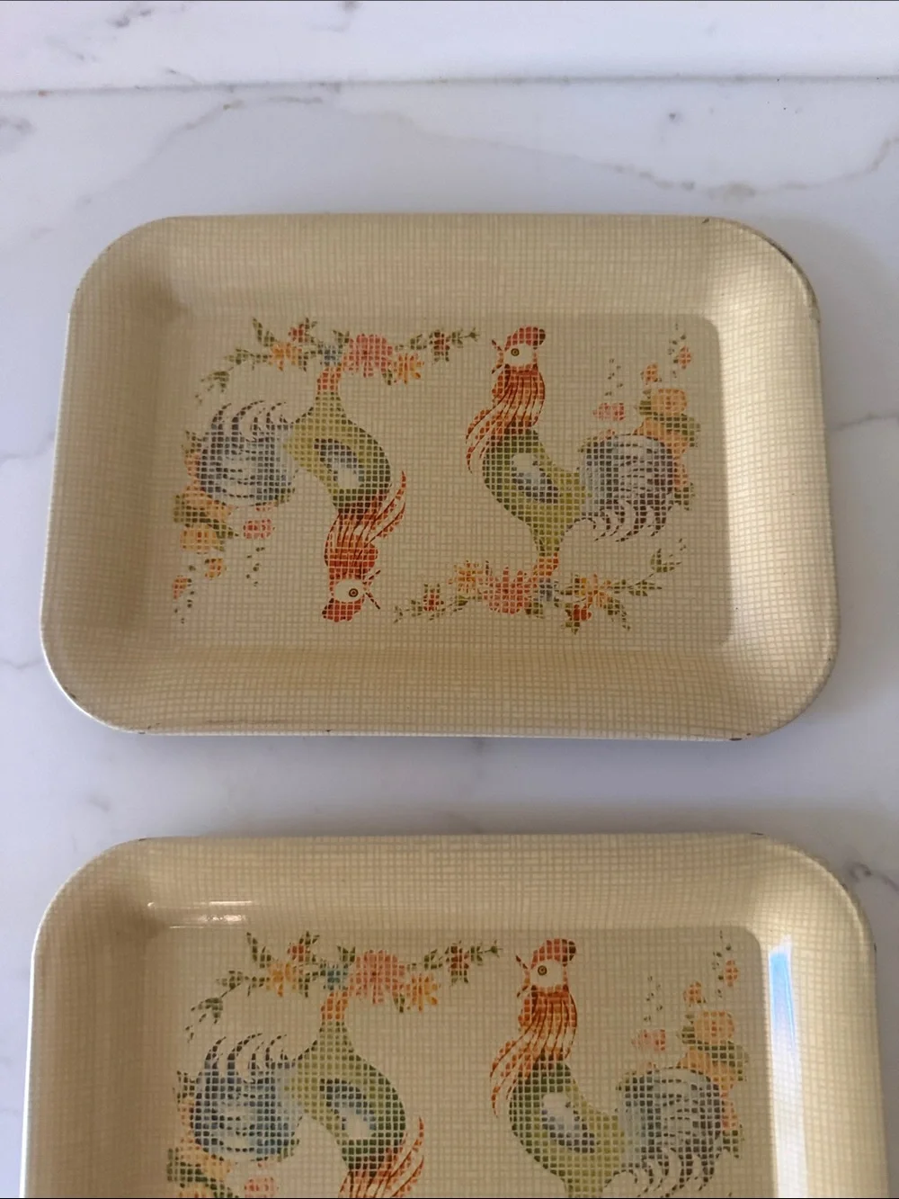 Vintage Rooster Mini Trays Set of 2